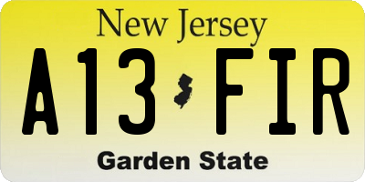 NJ license plate A13FIR