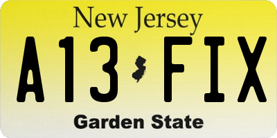 NJ license plate A13FIX