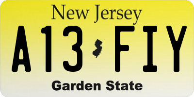 NJ license plate A13FIY