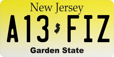NJ license plate A13FIZ
