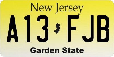 NJ license plate A13FJB