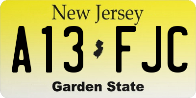 NJ license plate A13FJC