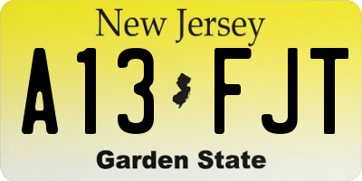 NJ license plate A13FJT
