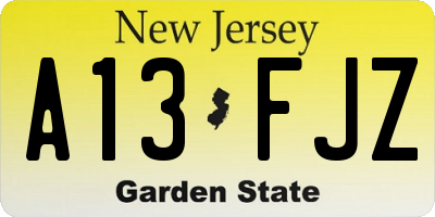NJ license plate A13FJZ
