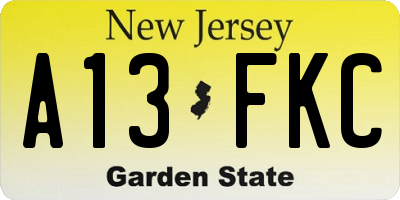NJ license plate A13FKC