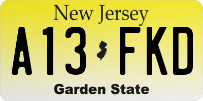 NJ license plate A13FKD