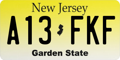 NJ license plate A13FKF