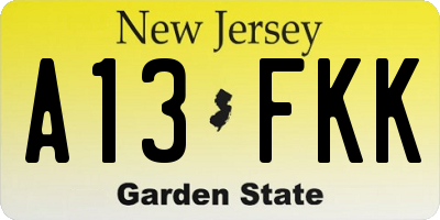 NJ license plate A13FKK