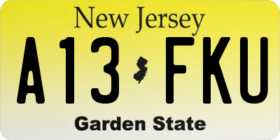 NJ license plate A13FKU