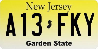 NJ license plate A13FKY