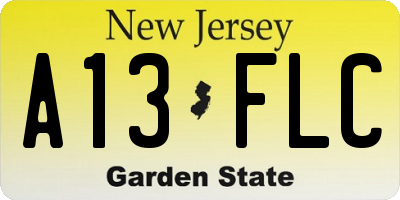 NJ license plate A13FLC