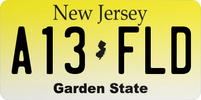 NJ license plate A13FLD