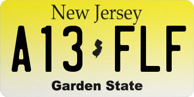 NJ license plate A13FLF