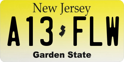 NJ license plate A13FLW