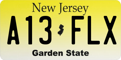 NJ license plate A13FLX