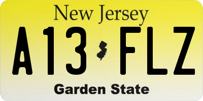 NJ license plate A13FLZ