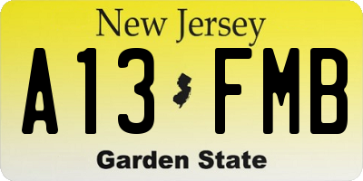 NJ license plate A13FMB