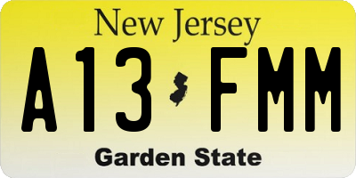 NJ license plate A13FMM
