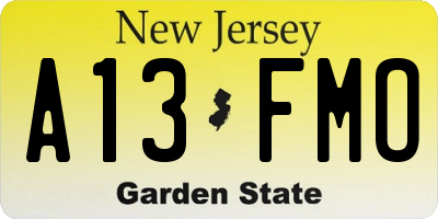 NJ license plate A13FMO