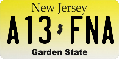 NJ license plate A13FNA