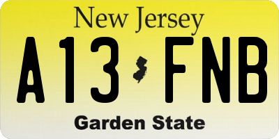 NJ license plate A13FNB