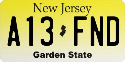 NJ license plate A13FND