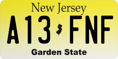 NJ license plate A13FNF