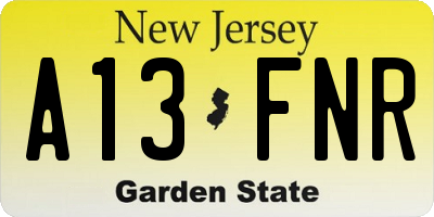 NJ license plate A13FNR