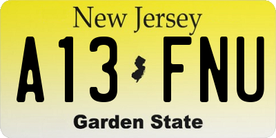 NJ license plate A13FNU