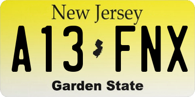 NJ license plate A13FNX