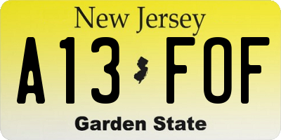 NJ license plate A13FOF