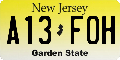 NJ license plate A13FOH