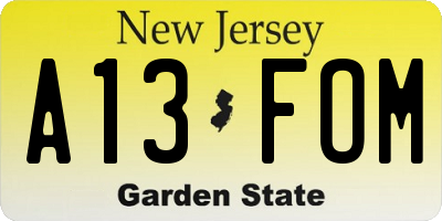 NJ license plate A13FOM