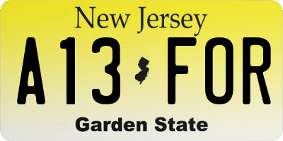 NJ license plate A13FOR