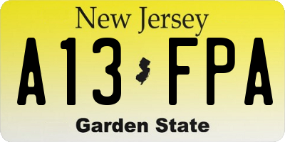 NJ license plate A13FPA