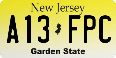 NJ license plate A13FPC