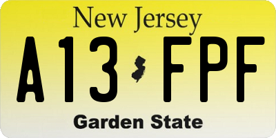 NJ license plate A13FPF