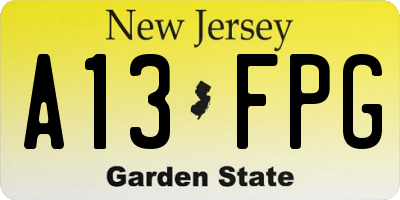 NJ license plate A13FPG
