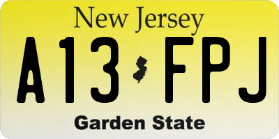 NJ license plate A13FPJ
