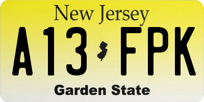 NJ license plate A13FPK