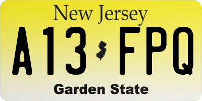 NJ license plate A13FPQ