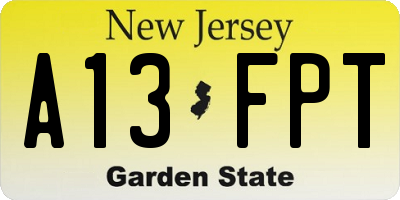 NJ license plate A13FPT