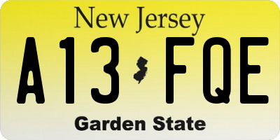 NJ license plate A13FQE