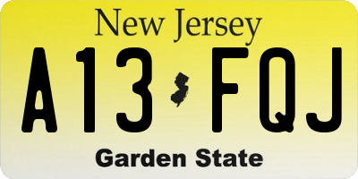 NJ license plate A13FQJ