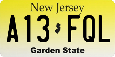 NJ license plate A13FQL