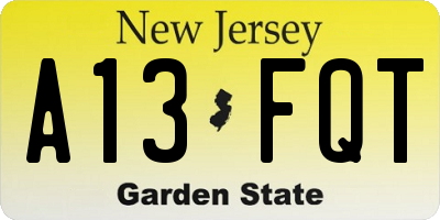NJ license plate A13FQT