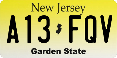 NJ license plate A13FQV