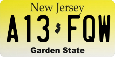 NJ license plate A13FQW