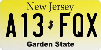 NJ license plate A13FQX