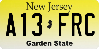 NJ license plate A13FRC